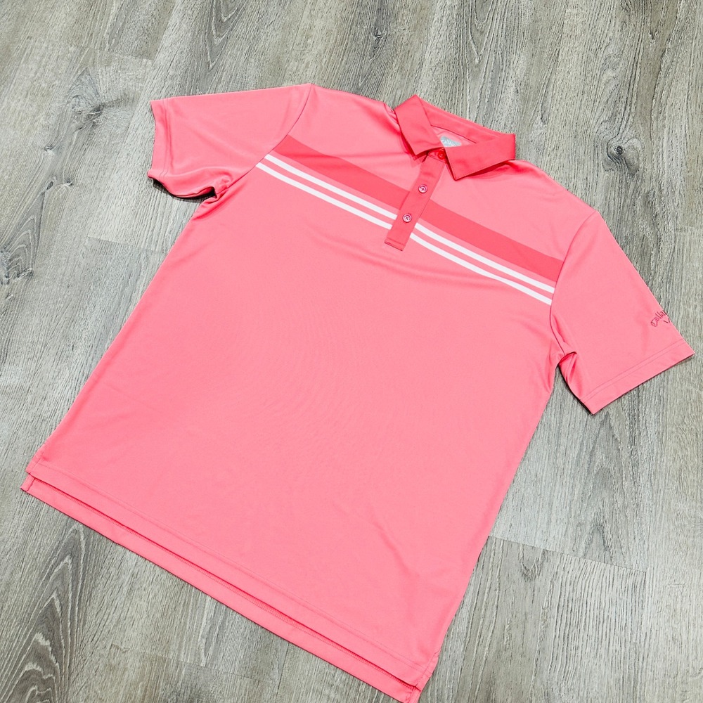 Callaway Polo Mens Large Opti-Dri Pink Striped Performance Golf Polo Shirt‎